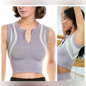 NWT Free People FP Movement Free Kick Crop Henley Muscle Tank in lavender Gray